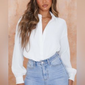 Prettylittlething white linen look drape bodysuit